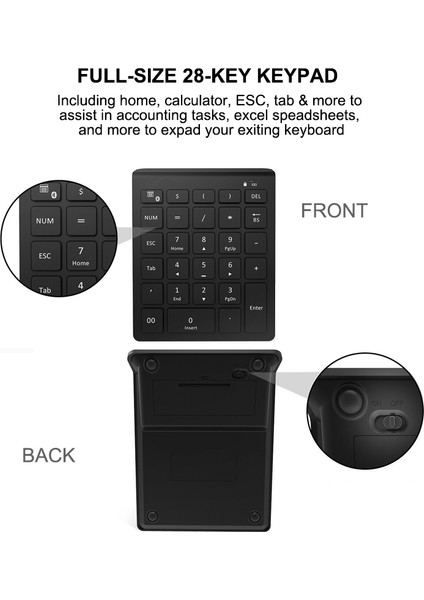 28 Tuşlu Kablosuz Sayısal Tuş Takımı Mini Numpad, Daha Fazla Fonksiyon Tuşu ile Pc Muhasebe Görevleri Için Dijital Klavye (2.4g) (Yurt Dışından)