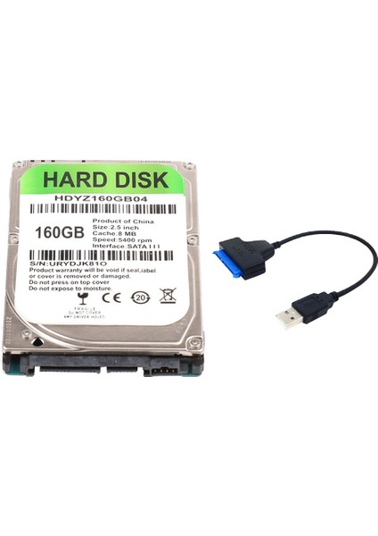Sata Adaptör Kablosu ile 160G HDD 2.5 Inç Dizüstü Bilgisayar Sabit Disk Sürücüsü Sata 3.0 5400-7200RPM Dizüstü Dizüstü Bilgisayar Için Sabit Disk (Yurt Dışından)