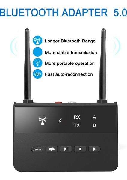 Bluetooth Alıcı Verici 2 In 1 Bluetooth 5.0 Adaptör Tv Hoparlör Telefon Tablet Pc Için Çift Antenli (Yurt Dışından) modelleri