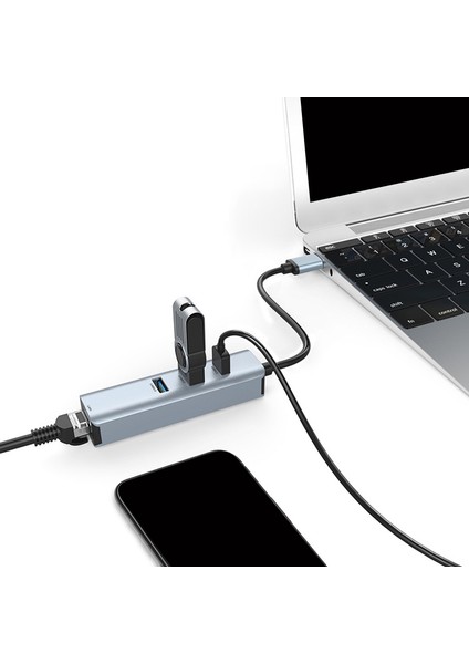USB C Hub Splitter Ethernet RJ45 Gigabit Ethernet Adaptörü Ücretsiz Sürücü Usb-C Splitter Çoklu Bağlantı Noktası USB 3.0 Bağlantı Noktaları Dizüstü Bilgisayar Için (Yurt Dışından)
