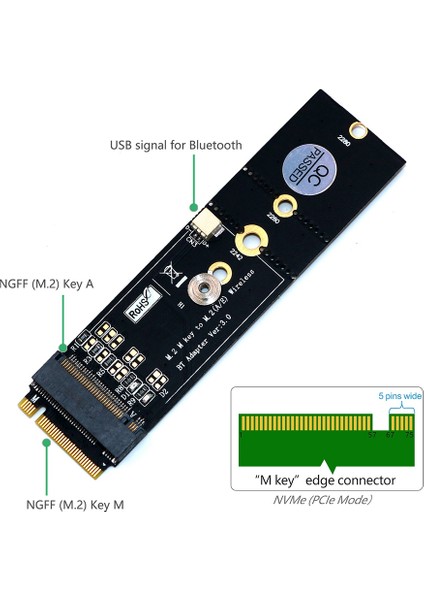 Ngff M.2 Anahtar A'dan Anahtar M SSD Adaptörüne, USB Sinyal Desteği ile Bluetooth M2 Ngff Dönüştürücü (Yurt Dışından)