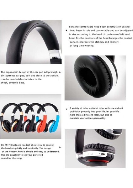 Ek-Mh7 Kulaklık, Bluetooth 5.0 Gürültü Azaltma Stereo Efektli Kablosuz Katlanabilir Spor Kulaklık (Gümüş) (Yurt Dışından) modelleri