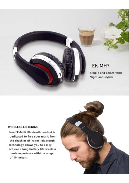 Ek-Mh7 Kulaklık, Bluetooth 5.0 Gürültü Azaltma Stereo Efektli Kablosuz Katlanabilir Spor Kulaklık (Gümüş) (Yurt Dışından) indirimleri