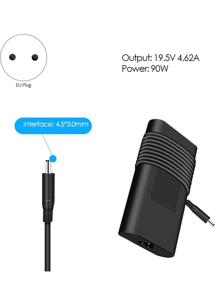 90W Dizüstü Bilgisayar Şarjı Arayüz 19.5V4.62 Lnspiron 3059/ 3147/3148/3153/3263/3265/3459/3451 Vb. Ab Tak Için Uygundur (Yurt Dışından)