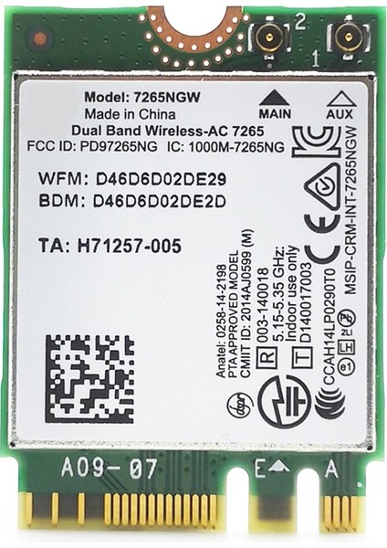 Çift Bant Için 7260 7260NGW Kablosuz-Ac Ngff 2x2 802.11AC 867 Mbps Wifi + Bluetooth Bt 4.0 Kablosuz Wlan M.2 Kartı (Yurt Dışından)