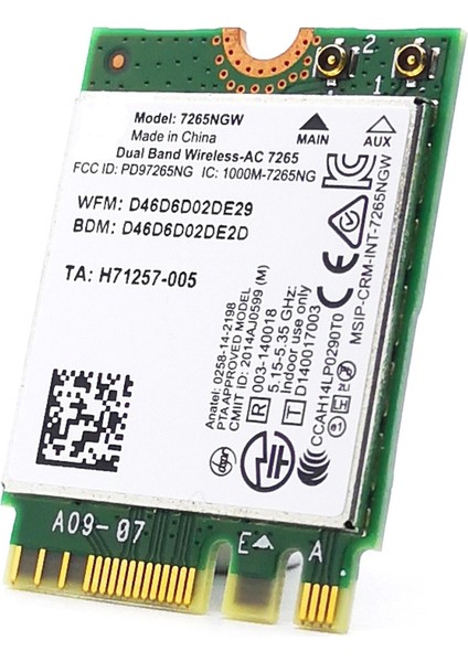 Çift Bant Için 7260 7260NGW Kablosuz-Ac Ngff 2x2 802.11AC 867 Mbps Wifi + Bluetooth Bt 4.0 Kablosuz Wlan M.2 Kartı (Yurt Dışından)