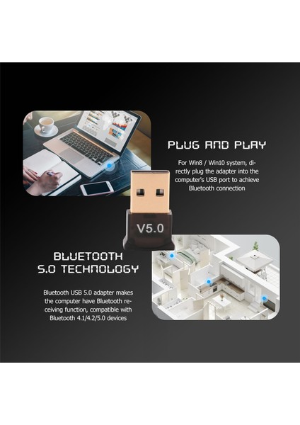 Pc Için USB Bluetooth 5.0 Adaptörü WIN10/8.1/8/7/BLUETOOTH Dongle Alıcı/verici Kulaklığı Bağlama Desteği Için (Yurt Dışından)