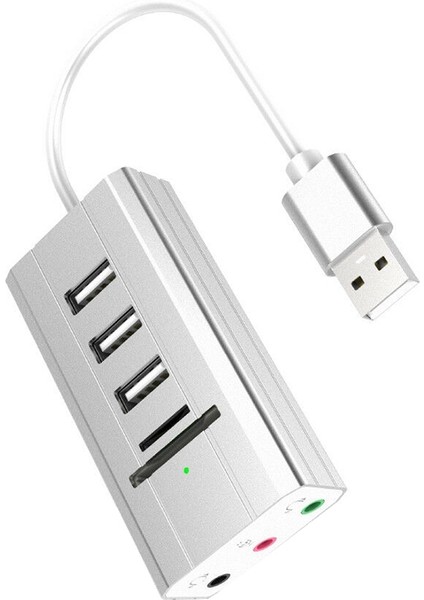 Harici 3,5 mm Ses USB 2.0 Ses Kartı, 3 Bağlantı Noktalı USB Hub Tf/sd Kart Okuyucu Adaptörü Tel Kablo Gümüş (Yurt Dışından) fiyatları