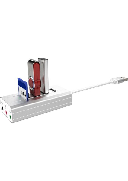 Harici 3,5 mm Ses USB 2.0 Ses Kartı, 3 Bağlantı Noktalı USB Hub Tf/sd Kart Okuyucu Adaptörü Tel Kablo Gümüş (Yurt Dışından) modelleri