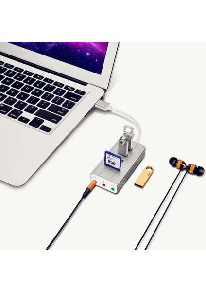 Harici 3,5 mm Ses USB 2.0 Ses Kartı, 3 Bağlantı Noktalı USB Hub Tf/sd Kart Okuyucu Adaptörü Tel Kablo Gümüş (Yurt Dışından) indirimleri