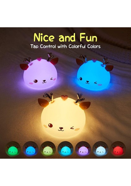 Çocuklar Için Taşınabilir Gece Işıkları, Bebek Silcone Işık, Basın Sensörlü USB Şarj Edilebilir Geyik Lambası (Yurt Dışından)