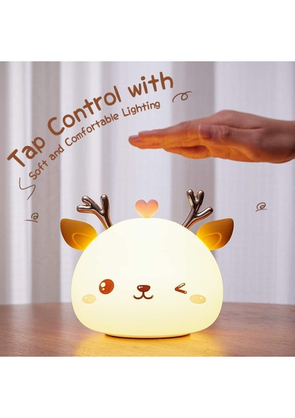Çocuklar Için Taşınabilir Gece Işıkları, Bebek Silcone Işık, Basın Sensörlü USB Şarj Edilebilir Geyik Lambası (Yurt Dışından)