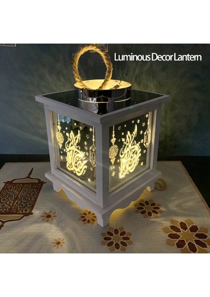 Ahşap Müslüman Eid Simülasyon Mum Fener LED Işık Ramazan Desen Aydınlık Mübarek Islam Dekor Lamba, C (Yurt Dışından) fiyatları