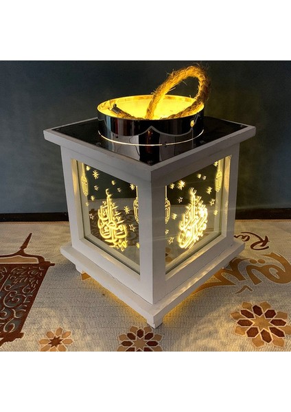 Ahşap Müslüman Eid Simülasyon Mum Fener LED Işık Ramazan Desen Aydınlık Mübarek Islam Dekor Lamba, C (Yurt Dışından) indirimleri