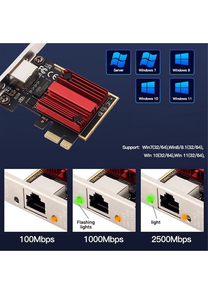 2.5g Pcıe RJ45 Ağ Kartı RTL8125B Çip 100/1000 Mbps 2.5 Gbps Ethernet Kablolu Lan Denetleyici Adaptörü Win7/8/10/11 (Yurt Dışından)