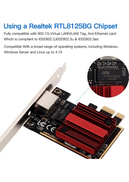 2.5g Pcıe RJ45 Ağ Kartı RTL8125B Çip 100/1000 Mbps 2.5 Gbps Ethernet Kablolu Lan Denetleyici Adaptörü Win7/8/10/11 (Yurt Dışından)