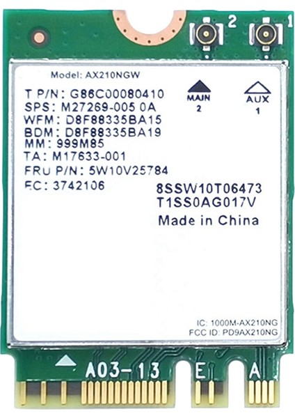 AX210 Wifi Kartı AX210NGW Ağ Kartı Çift Bant 2.4ghz/5g Wı-Fı 6e M.2 Ngff 802.11AX Bluetooth 5.2 Kablosuz Adaptör (Yurt Dışından)