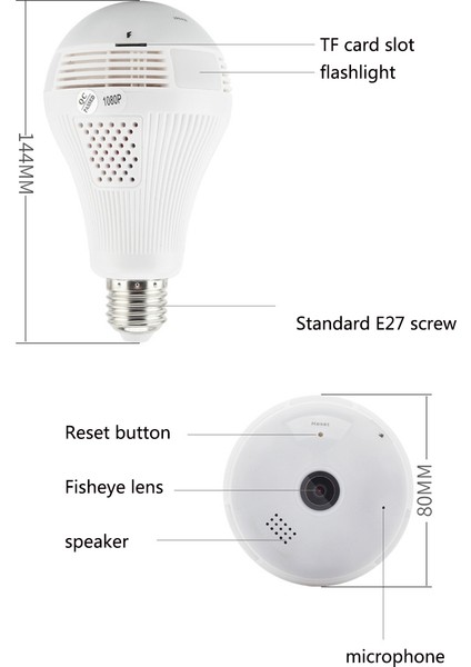 960P Wıfı Ampul Kamera 360 Derece Geniş Açı Balıkgözü Hd Kapalı Kamera Kamera Kızılötesi + Beyaz Işık Lambası Kamera (Yurt Dışından) fiyatları
