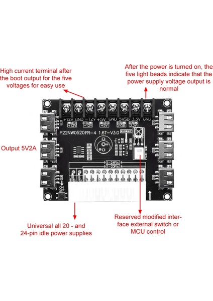 24 PIN/20PIN Atx Güç Kaynağı Kesme Panosu Modülü Adaptör Güç Konektörü Desteği 12V -12V 5V 5VSB 3.3V Kılıf ile (Yurt Dışından)