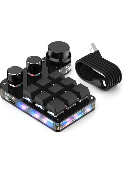 Özel Makro Klavye Çalışırken Değiştirilebilir Mini 9 Tuş 3 Düğmeli Rgb Programı 18 Karakter Mekanik Klavye Kırmızı Anahtar, Kablolu Siyah (Yurt Dışından)