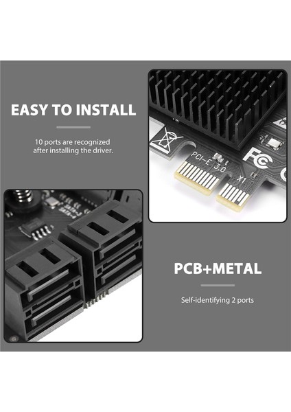 10 Bağlantı Noktalı Sata 3.0 - Pcıe X1 Genişletme Kartı Pcı Express Sata Adaptörü Windows Için Soğutuculu Sata3 6g Dönüştürücü (Yurt Dışından)