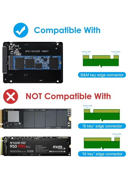 M.2 Ngff Sata Adaptör Kartına Sata Tabanlı B Tuşu Ngff Ssd'den 2,5 Inç Sata Iıı 6gbps SSD Kasa Adaptörüne (Yurt Dışından)