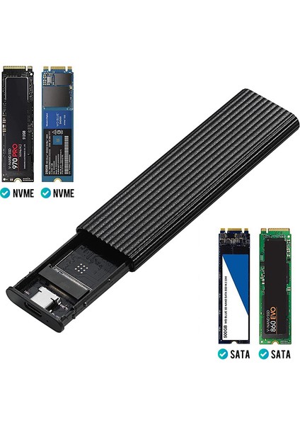 USB C/usb'den Nvme ve Sata Ngff Ssd'ye Harici Muhafaza Adaptörü, USB C 3.1 Gen 2 10GBPS M.2 Nvme Veya 6gbps Sata(Siyah) (Yurt Dışından)