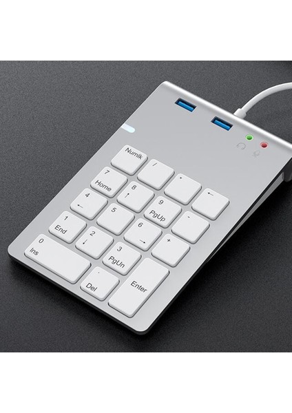 Mini Dijital Klavye Ultra Ince Sayı Pad Pc Için USB 3.0 Bağlantı Noktası ve Ses Adaptörü ile USB Sayısal Tuş Takımı 18 Tuşlar (Yurt Dışından)