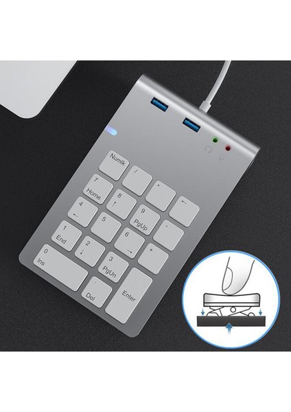 Mini Dijital Klavye Ultra Ince Sayı Pad Pc Için USB 3.0 Bağlantı Noktası ve Ses Adaptörü ile USB Sayısal Tuş Takımı 18 Tuşlar (Yurt Dışından)