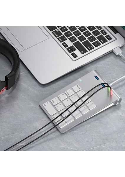 Mini Dijital Klavye Ultra Ince Sayı Pad Pc Için USB 3.0 Bağlantı Noktası ve Ses Adaptörü ile USB Sayısal Tuş Takımı 18 Tuşlar (Yurt Dışından)