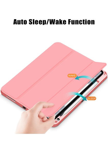 Air4'e Uygun Kalem Yuvası Tipi Tablet Tablet Koruyucu Kapaklı Üç Katlı 10,9 Inç Pembe (Yurt Dışından)