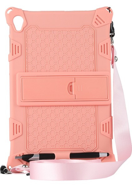 IPLAY40 Için Silikon Kılıf 10,4 Inç Tablet Kılıfı Ayarlanabilir Askılı ve Kalemli Tablet Standı (Pembe) (Yurt Dışından)