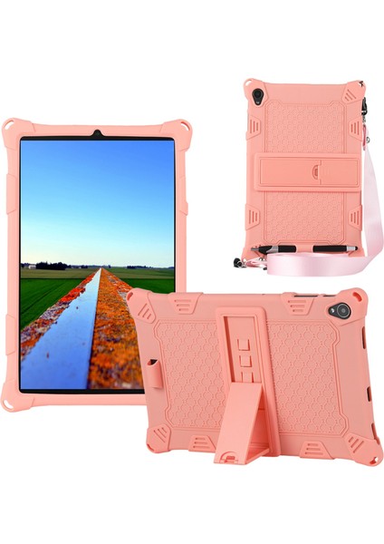 IPLAY40 Için Silikon Kılıf 10,4 Inç Tablet Kılıfı Ayarlanabilir Askılı ve Kalemli Tablet Standı (Pembe) (Yurt Dışından)