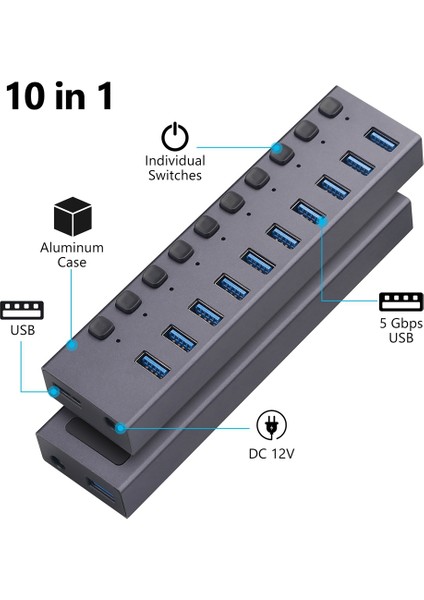 Usb3.0 Ayırıcı 10 Bağlantı Noktalı Anahtarlı Çok Arayüzlü Hub Şarjı (Yurt Dışından) indirimleri