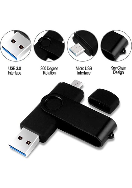 USB Flash Sürücü 16G Otg+Usb3.0 Mini Taşınabilir Yüksek Hızlı Bellek Çubuğu, Android Cihazlar/pc/tablet/u Disk Siyah (Yurt Dışından)