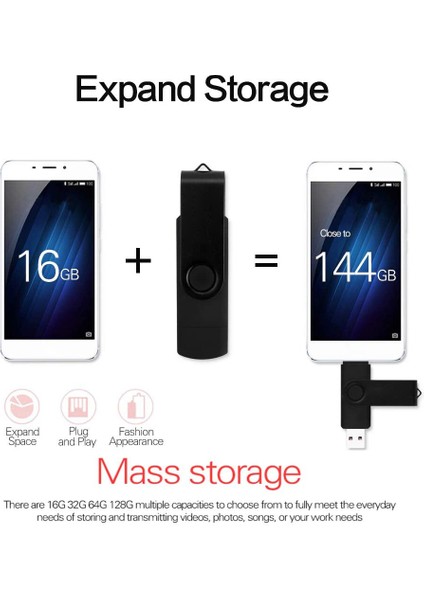 USB Flash Sürücü 16G Otg+Usb3.0 Mini Taşınabilir Yüksek Hızlı Bellek Çubuğu, Android Cihazlar/pc/tablet/u Disk Siyah (Yurt Dışından)