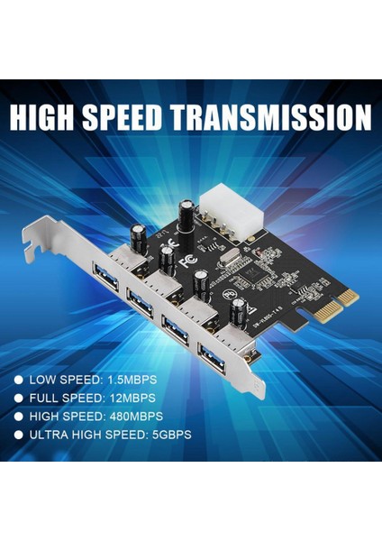 Pcı-E Adaptör Kartı Pcı Express - 4xusb3.0 Büyük 4pin Grafik Kartı Güç Kablosu Genişletme Kartı (Yurt Dışından)