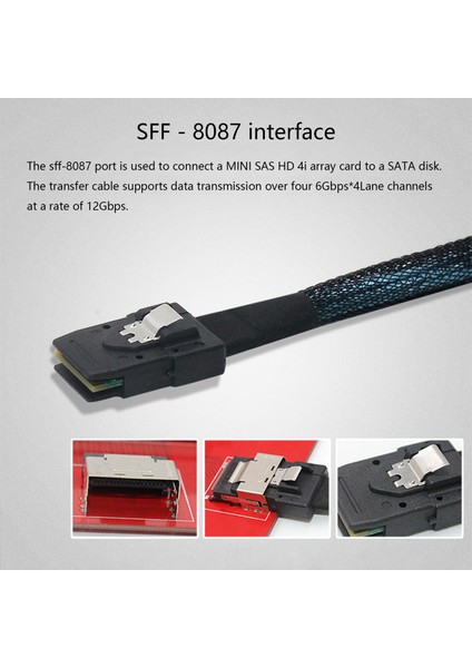 Mini Sas Sff 8087 - 4 Sff 8482 29+15P Sata Sabit Disk Kablosu Sabit Disk Veri Kablosu 50 cm Sata Kablosu (Yurt Dışından)