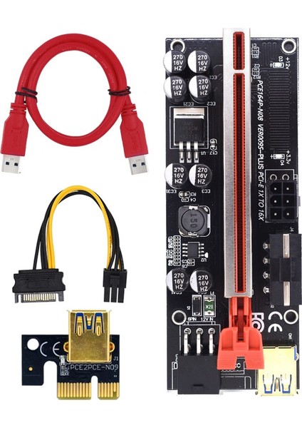 Pcıe 1x Ila 16X Adaptör Kartı 009S Artı Grafik Kartı Uzatma Kablosu 3 Arayüz Usb3.0 Adaptör Panosu Btc Madenci Kırmızı (Yurt Dışından)