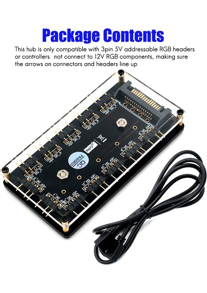 Pmma Kasalı ve Manyetik Standofflu 12 Yollu 5V Rgb LED Splitter Hub / 5V 3pin LED Kontrol Cihazı Siyah (Yurt Dışından) modelleri