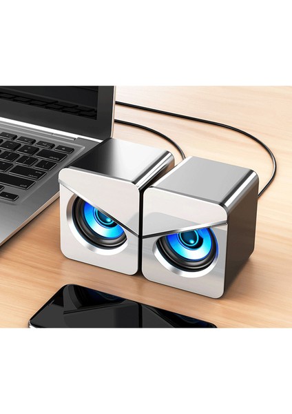 3D Ses Efektli Çift Hoparlör Bilgisayar Sesi, USB Kablolu Ev Masaüstü Ofis Oyun Dizüstü Bilgisayar Subwoofer Hoparlör-Beyaz (Yurt Dışından) fırsatları