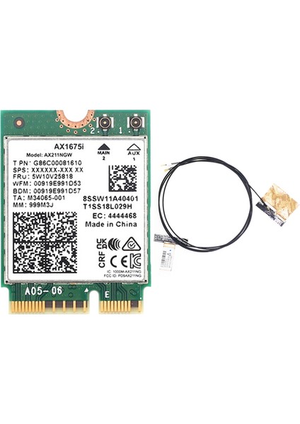 AX1675I Wıfı Kartı + 2xantenna Wifi 6e M.2 Anahtar E Cnvio 2 Tri Band 2.4g/5g/6ghz Kablosuz Kart AX211 Bt 5.2 Desteği Win 10 (Yurt Dışından)
