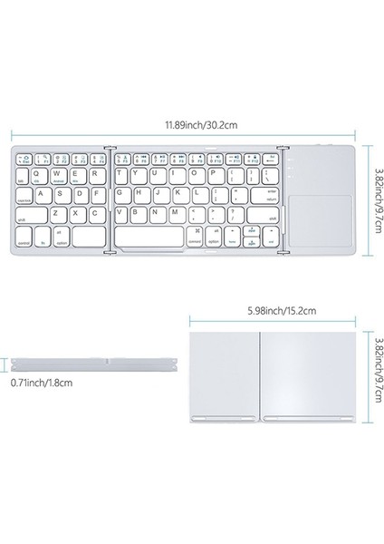 Katlanabilir Bluetooth Klavye, Taşınabilir Mini Bluetooth Kablosuz Klavye, Dokunmatik Yüzeyli Cep Telefonu Bluetooth Klavye, Android, Windows, Pc, Tablet Için Uygu (Yurt Dışından)