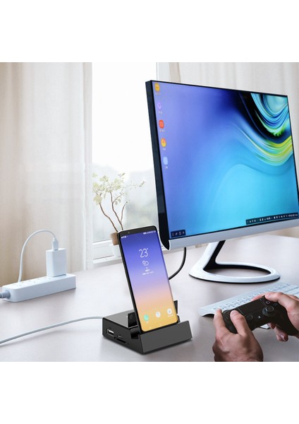 8'i 1 Arada USB C Hub Tip C Bağlantı Istasyonu Telefon Standı USB C - Uyumlu+Tf Bağlantı Istasyonu Güç Adaptörü (Yurt Dışından)