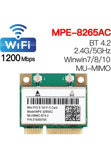 -8265AC Kablosuz Yarım Mini Pcı-E Wifi Kartı Wifi 5 Çift Bant 802.11AC 2.4ghz 5ghz 1200MBPS Wlan Ağ Kartı (Yurt Dışından)