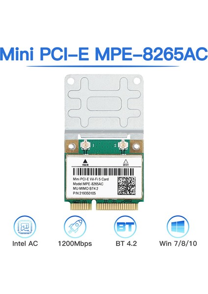 -8265AC Kablosuz Yarım Mini Pcı-E Wifi Kartı Wifi 5 Çift Bant 802.11AC 2.4ghz 5ghz 1200MBPS Wlan Ağ Kartı (Yurt Dışından)