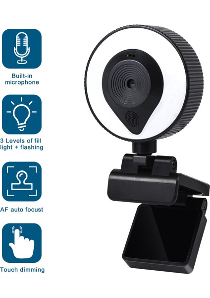W20 Dolgu Işığı Kamerası 2k Hd Dahili Mikrofon Otomatik Odaklama USB Bilgisayar Dolgu Işığı Ağ Güzellik Canlı Kamera (Yurt Dışından)