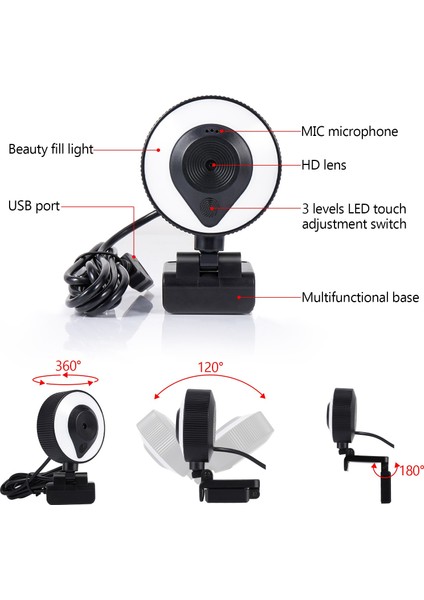 W20 Dolgu Işığı Kamerası 2k Hd Dahili Mikrofon Otomatik Odaklama USB Bilgisayar Dolgu Işığı Ağ Güzellik Canlı Kamera (Yurt Dışından)