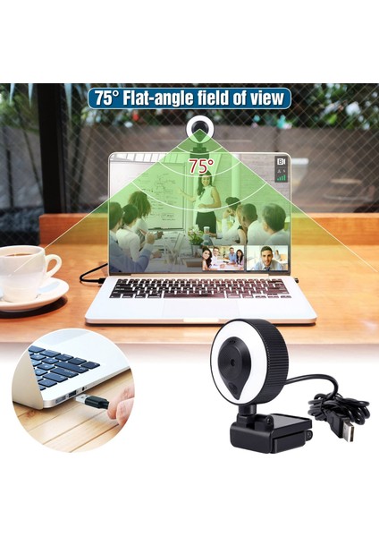 W20 Dolgu Işığı Kamerası 2k Hd Dahili Mikrofon Otomatik Odaklama USB Bilgisayar Dolgu Işığı Ağ Güzellik Canlı Kamera (Yurt Dışından)