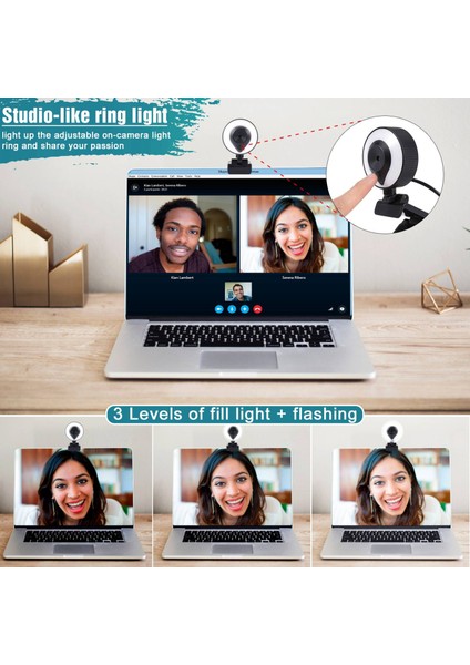 W20 Dolgu Işığı Kamerası 2k Hd Dahili Mikrofon Otomatik Odaklama USB Bilgisayar Dolgu Işığı Ağ Güzellik Canlı Kamera (Yurt Dışından)